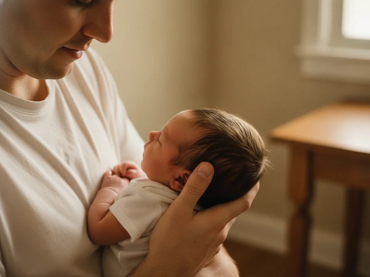 Eltern halten ihr Baby im warmen Nachmittagslicht